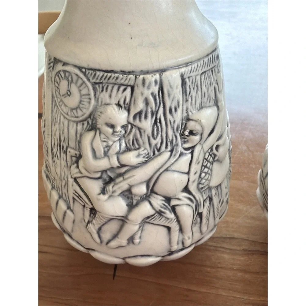 Vintage German-Style Salt Pepper Shakers Witch Rider Folklore‎ EB Marked Pair